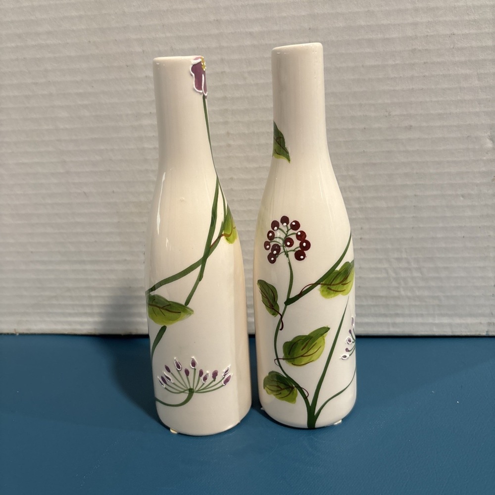 Lot Of 2 Vintage Hand painted Vases With Purple Agapanthus Floral Design